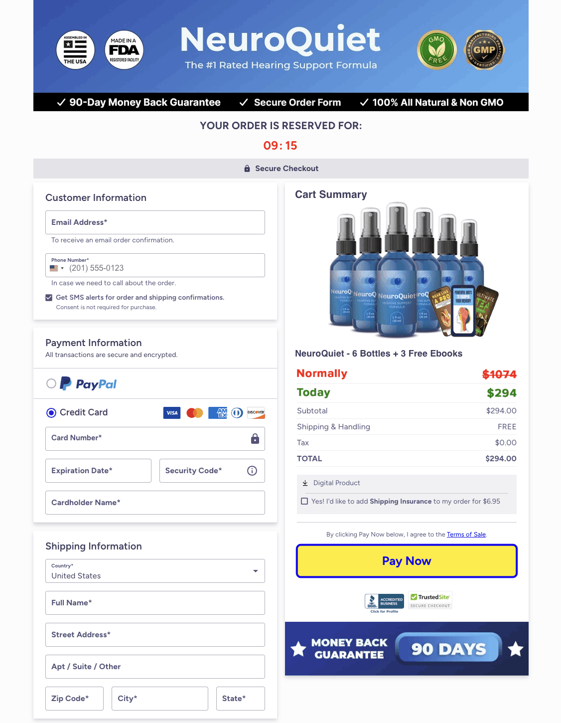 NeuroQuiet-checkout-page